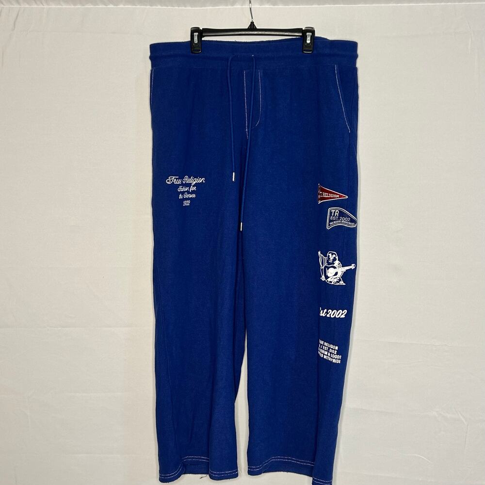 True Religion Graphic Sweatpants Blue Logo Embroidered Joggers 2002 40x 28